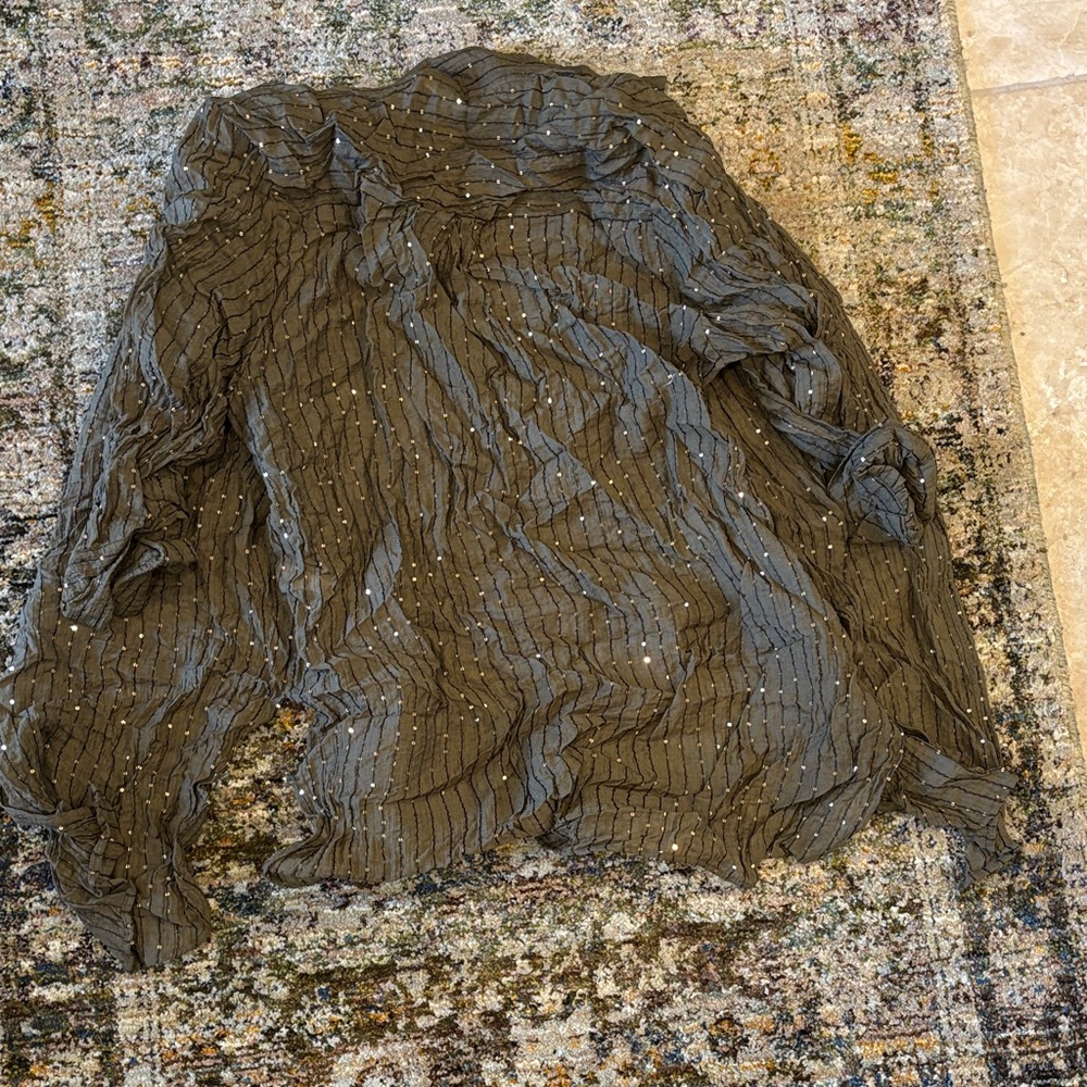 Zara Olive Green Crinkled Button Down Shirt - Picture 4 of 5